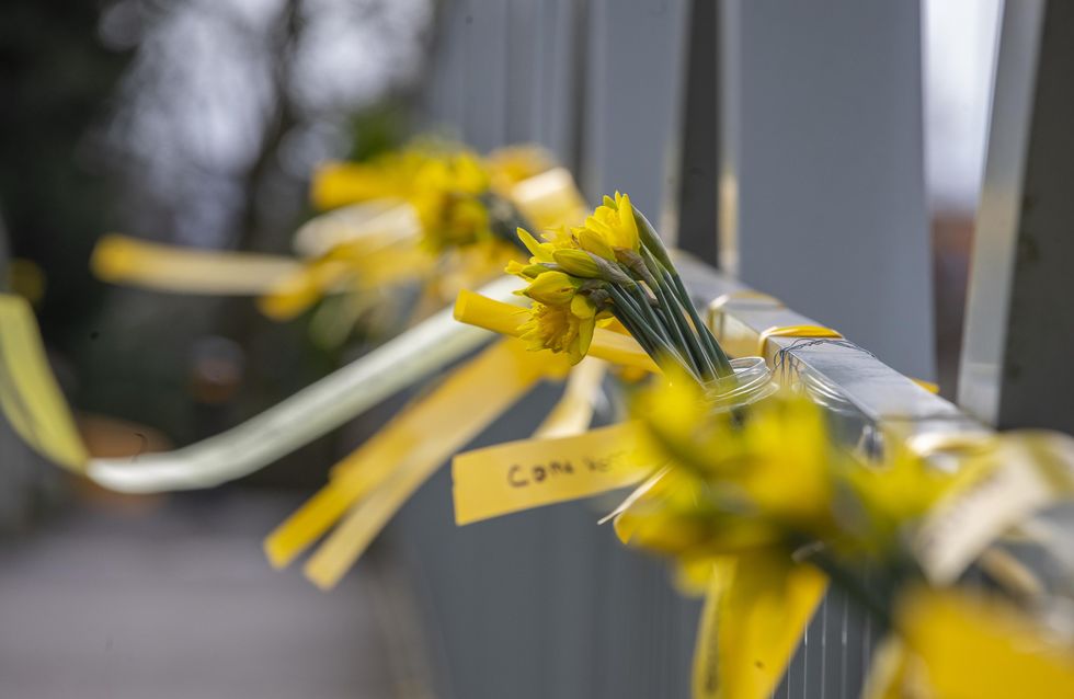 Flowers and ribbons on a bridge