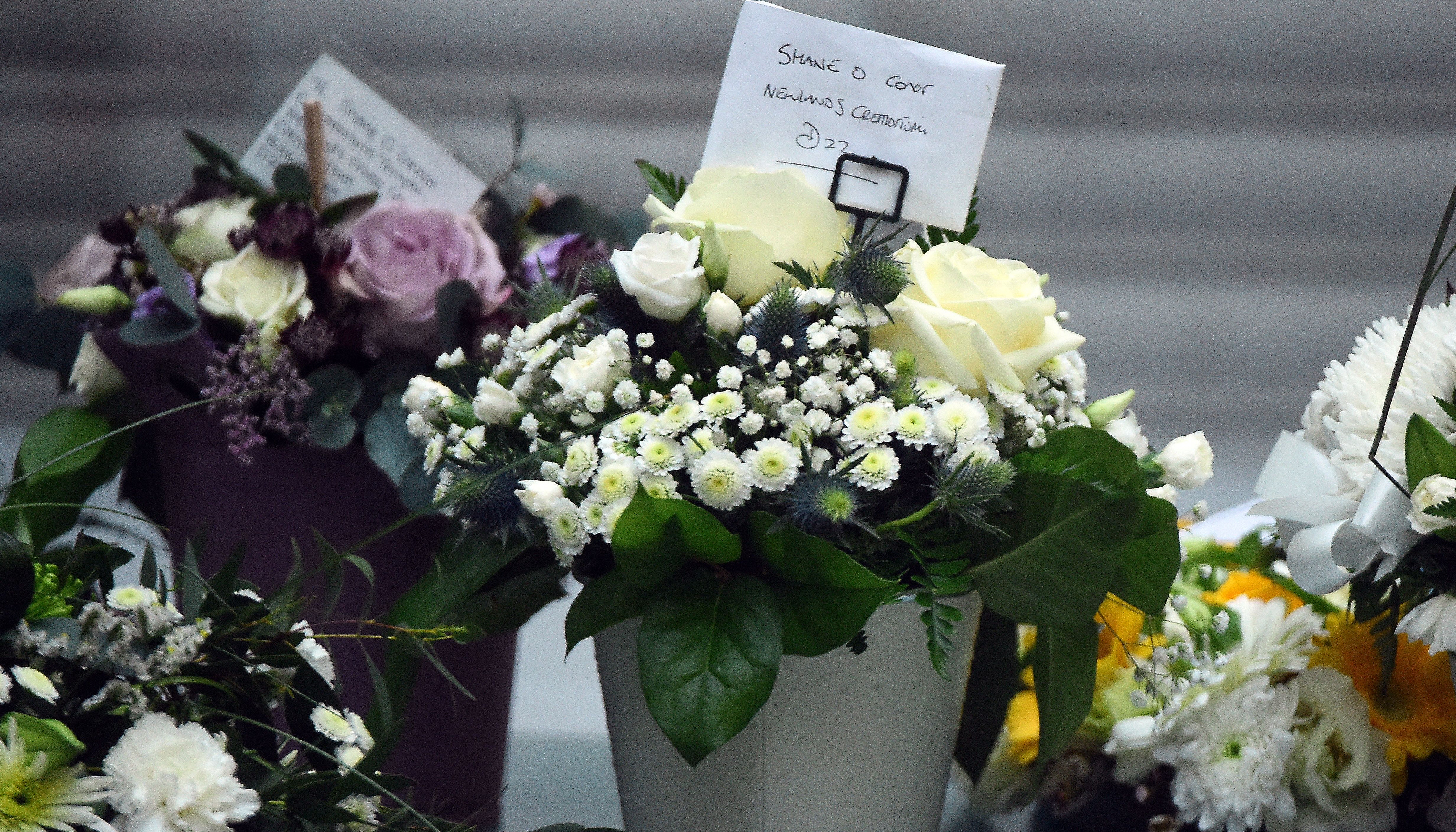 Flowers are seen at Newlands Cross crematorium for Shane O'Connor, the late son of singer Sinead O'Connor in Dublin, Ireland