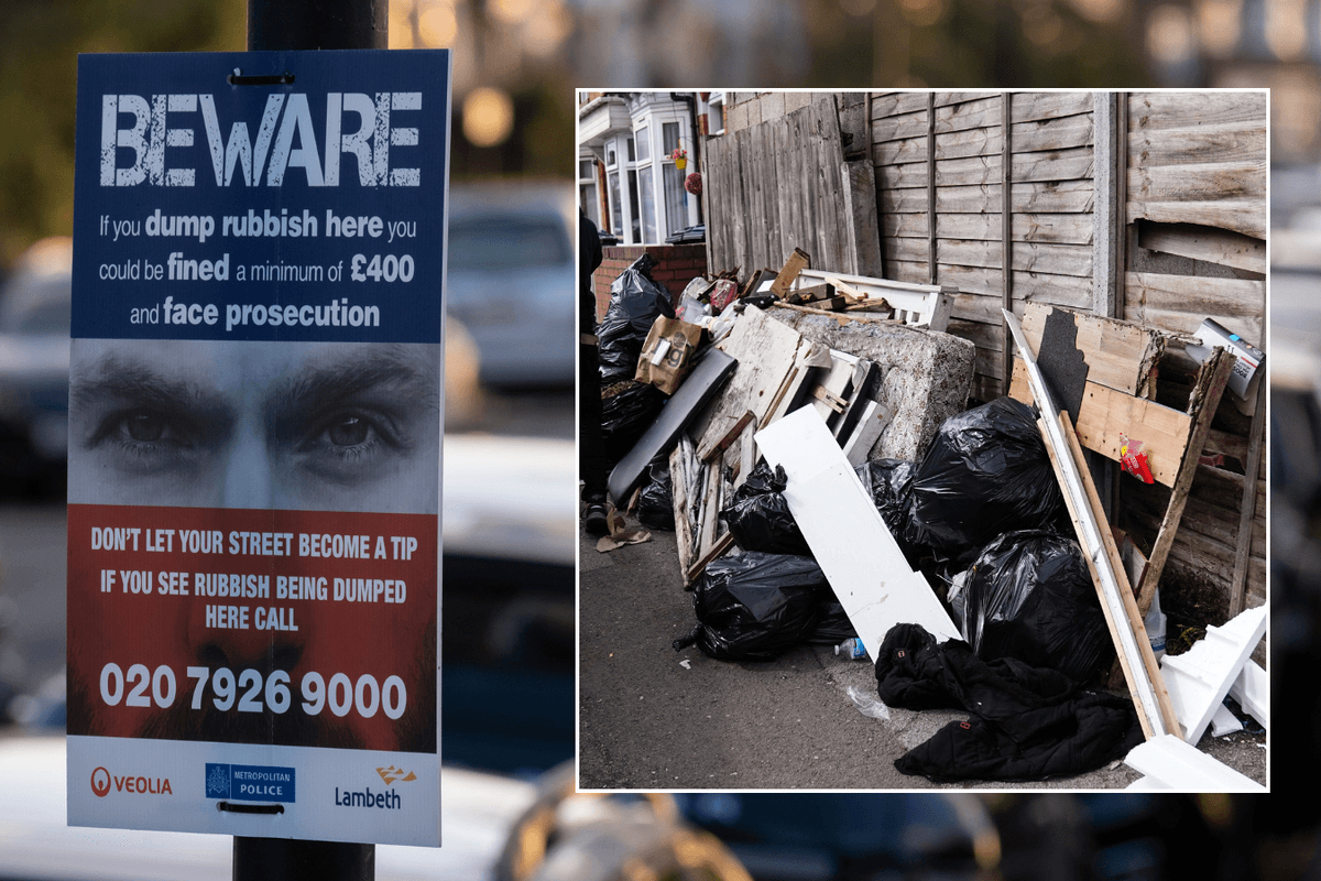 Fly tippers beware sign; Rubbish in Birmingham