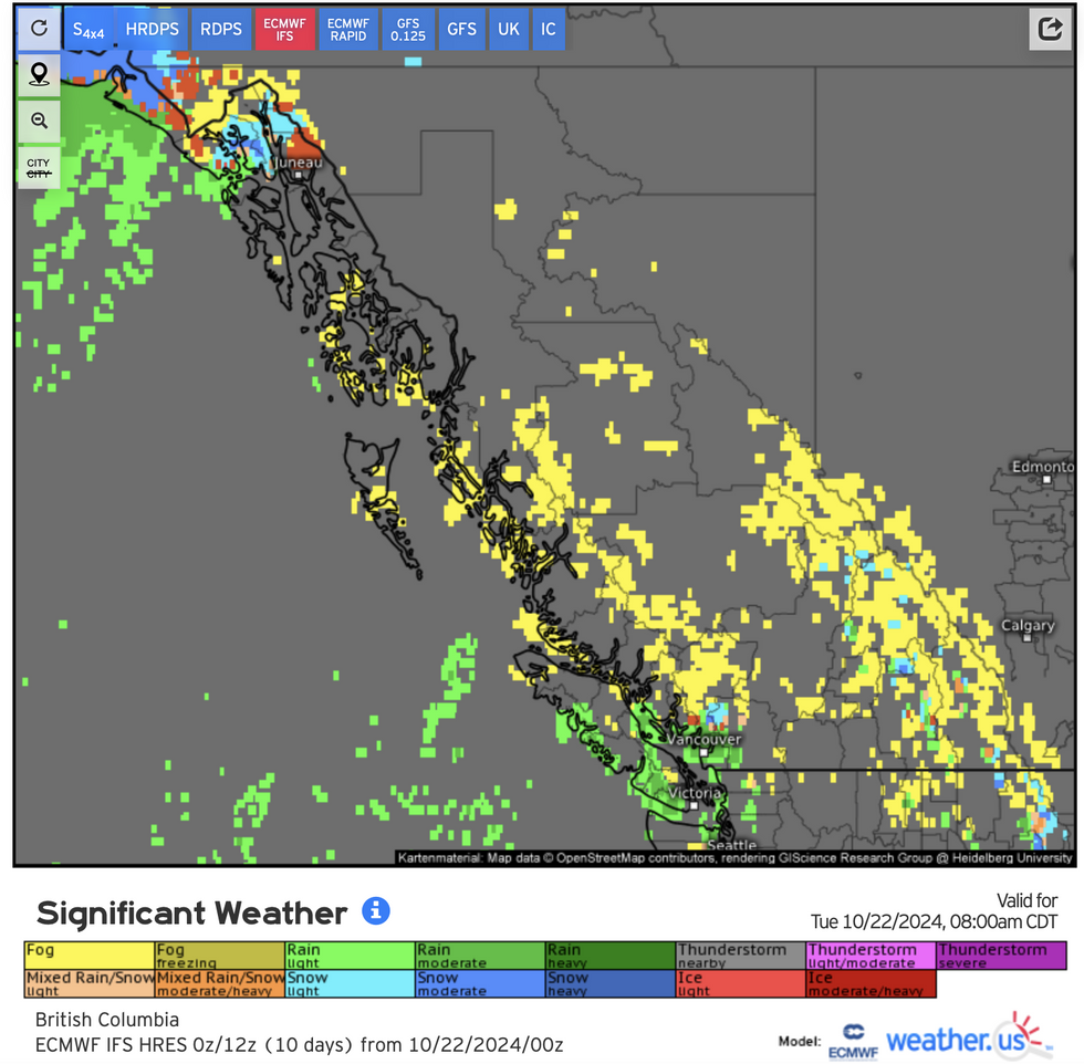 Fog risk across the west (Weather.us)