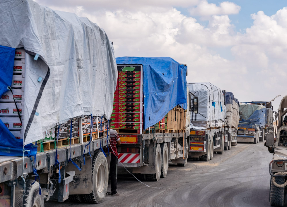 Food aid trucks in Rafah