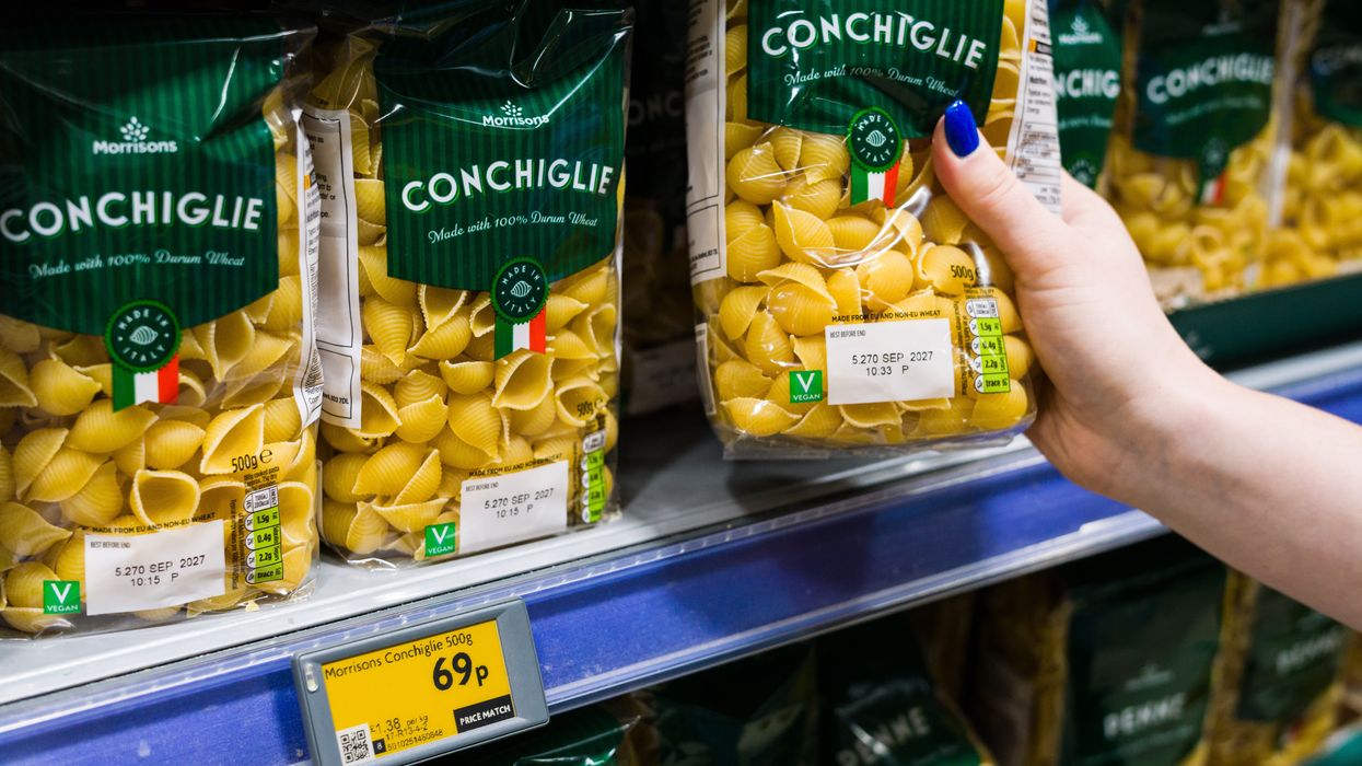 Food labels on Morrisons shelves