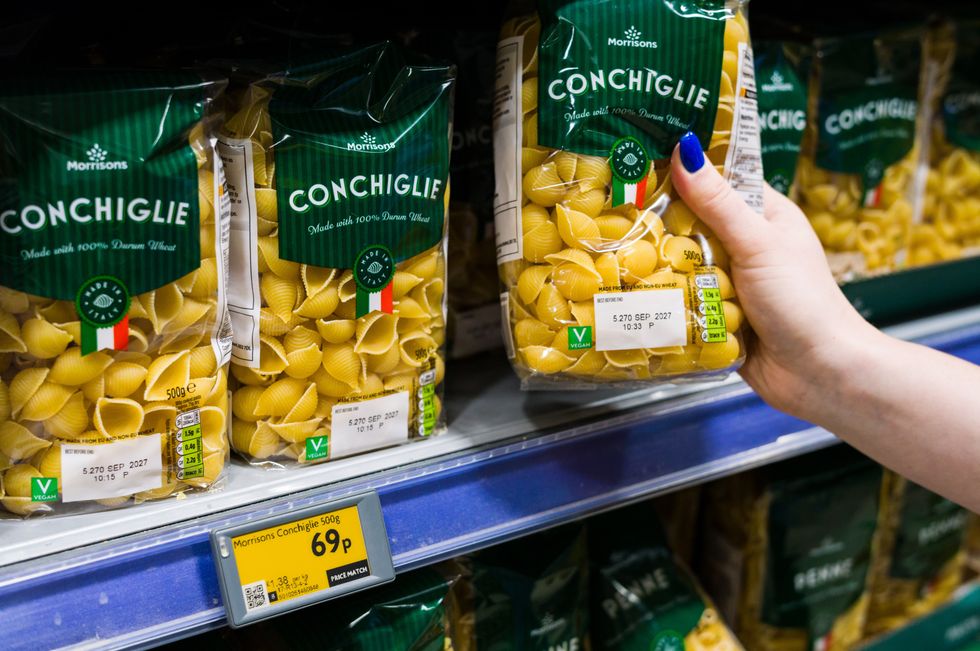 Food labels on Morrisons shelves