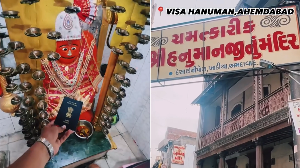 Footage from social media shows prospective visa-holders heading to temples to pray to Hanuman