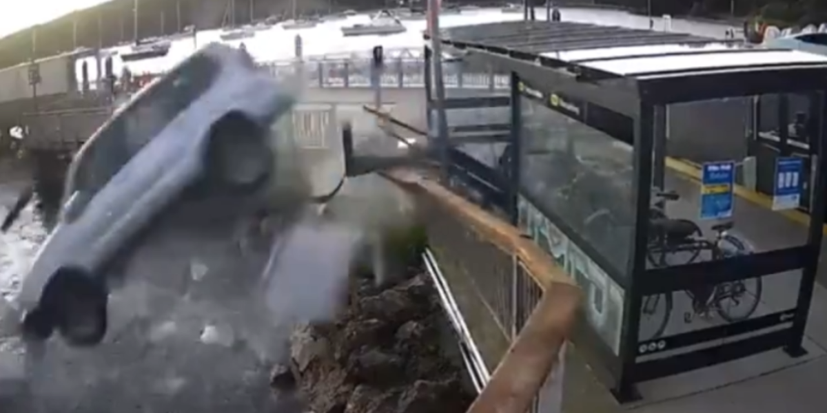 NextImg:Drunk pensioner drives car off wharf before plummeting into the sea in dramatic accident