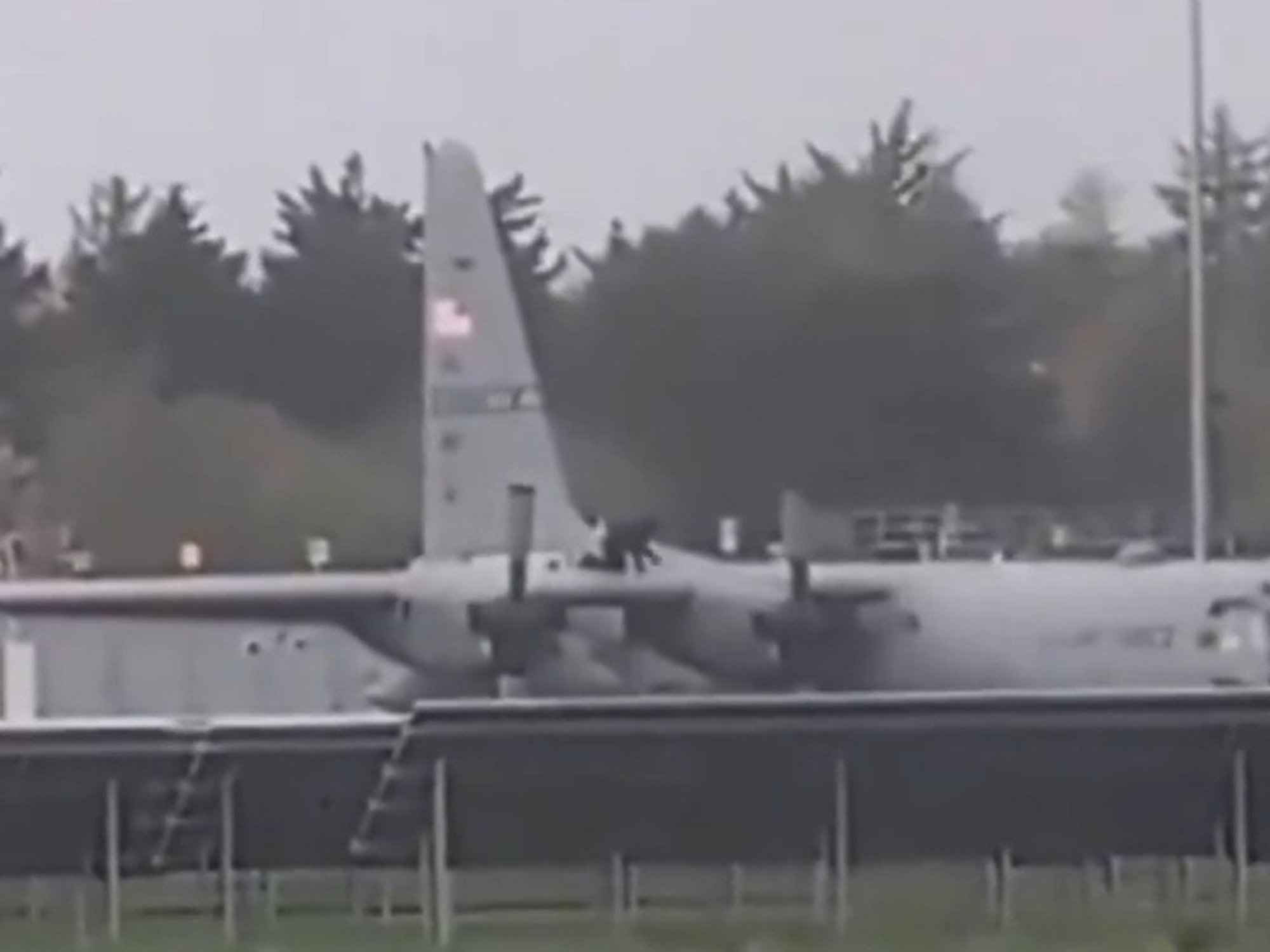 Footage online shows a man attacking the aircraft with a tool