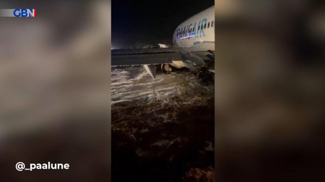 Eleven people injured after Boeing 737 skids off runway and wing bursts into flames