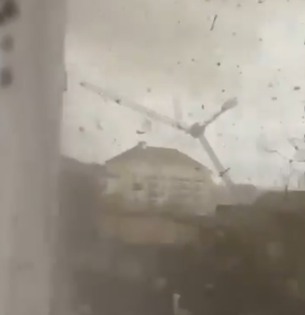 Footage shows cranes being blown over in the storm\u200b