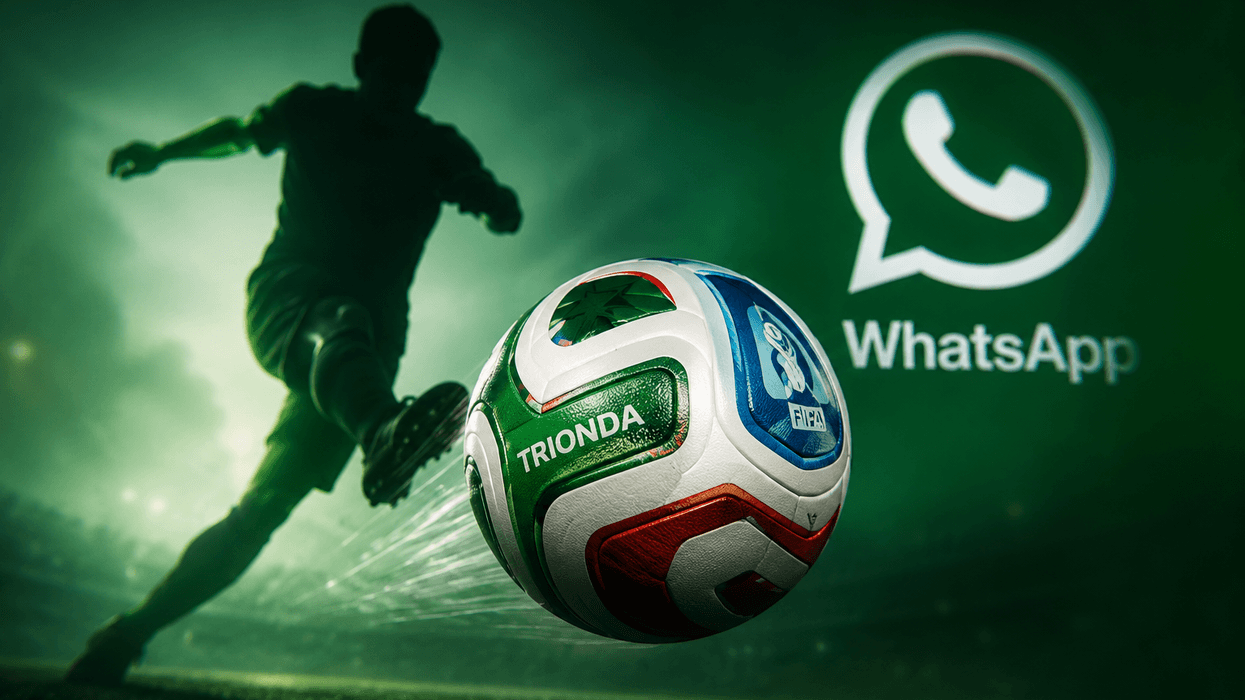 Football player kicking the Trionda ball in front of the WhatsApp logo
