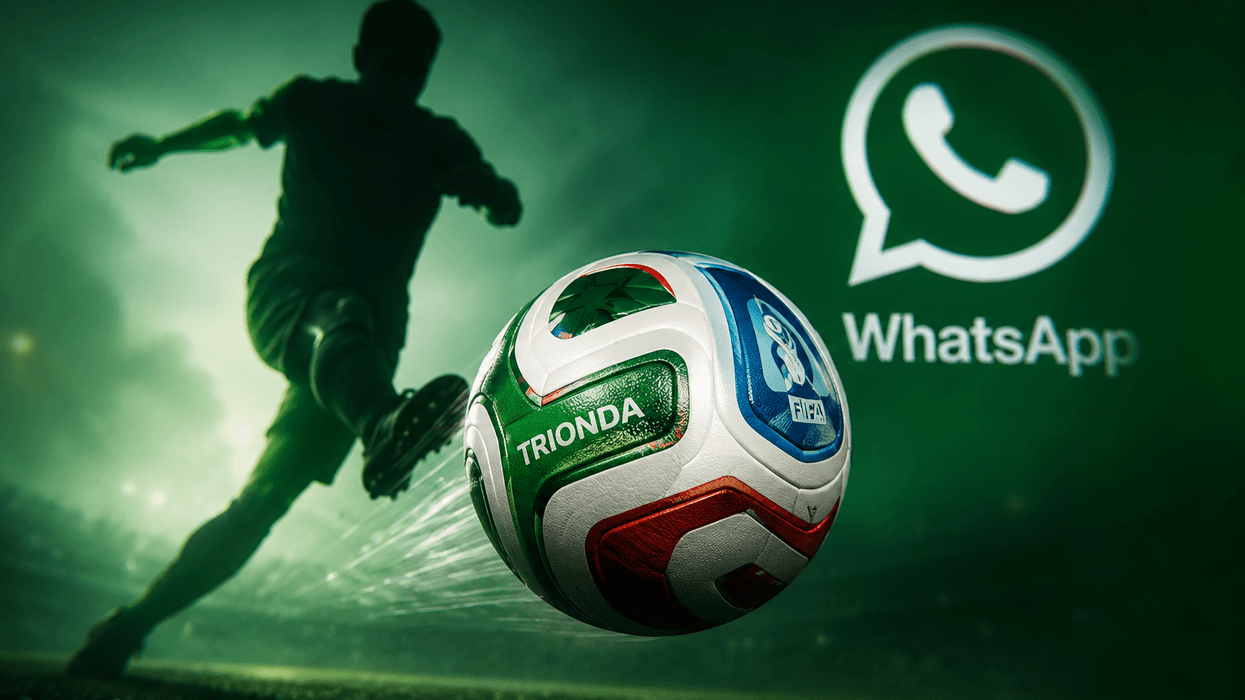 Football player kicking the Trionda ball in front of the WhatsApp logo