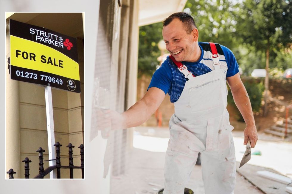 For sale sign / Man painting house