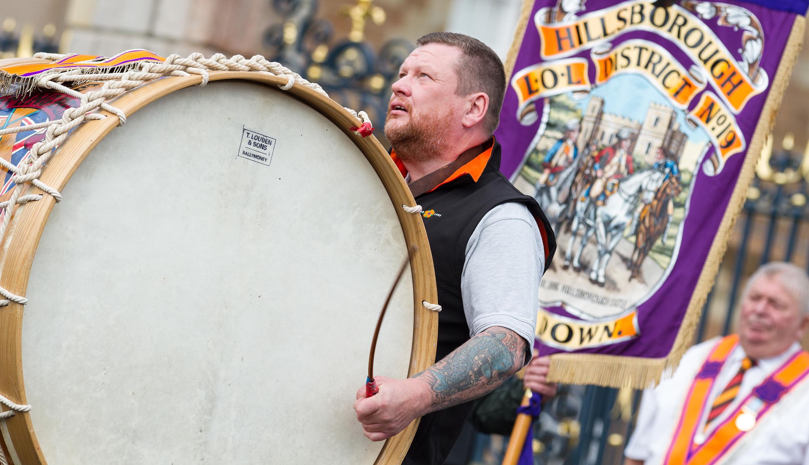 FOR SINGLE USE ONLY Handout photo dated 12/07/20 issued by Graham Baalham-Curry showing Hillsborough District LOL No 19 had lambeg drummers playing at three venues in the town, the Castle, the War Memorial and the Orange Hall, as part of their 12th of July celebrations as traditional large-scale parades were cancelled this year due to the coronavirus pandemic.