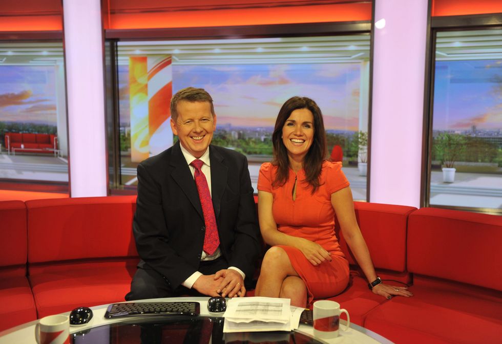 For use in UK, Ireland or Benelux countries only BBC Handout photo dated 05/04/12 of presenters Bill Turnbull and Susanna Reid on the BBC Breakfast set in Salford. Mr Turnbull has died at the age of 66, his family has said. Issue date: Thursday September 1, 2022.