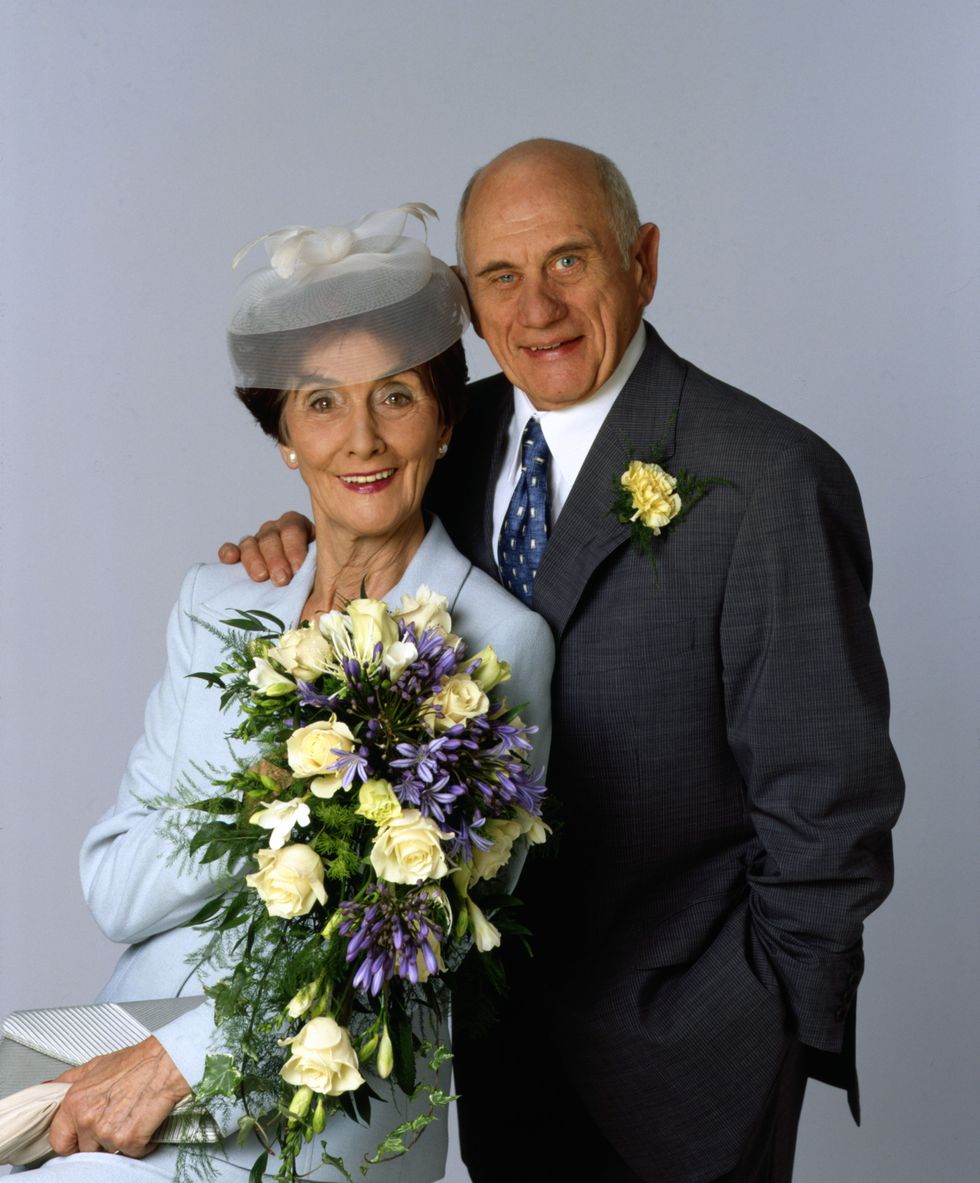 For use in UK, Ireland or Benelux countries only BBC undated handout photo of June Brown and John Bardon in their roles as Dot and Jim Branning in Eastenders. Issue date: Monday April 4, 2022.