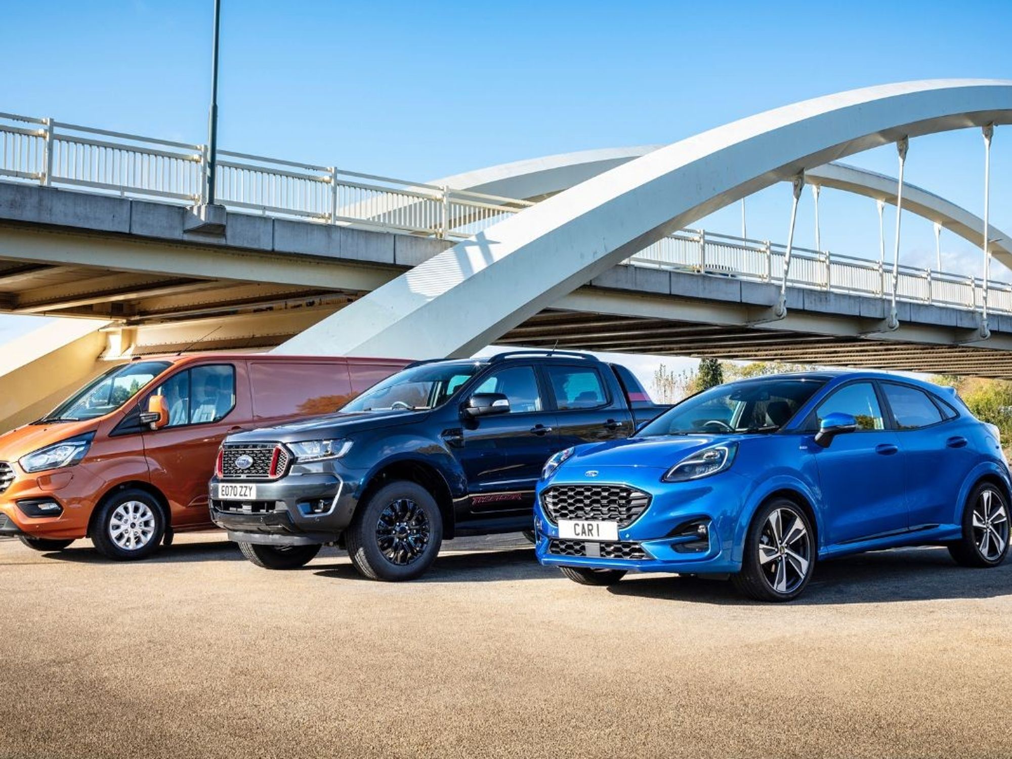 Ford Transit Custom van, Ford Ranger pick-up and Ford Puma