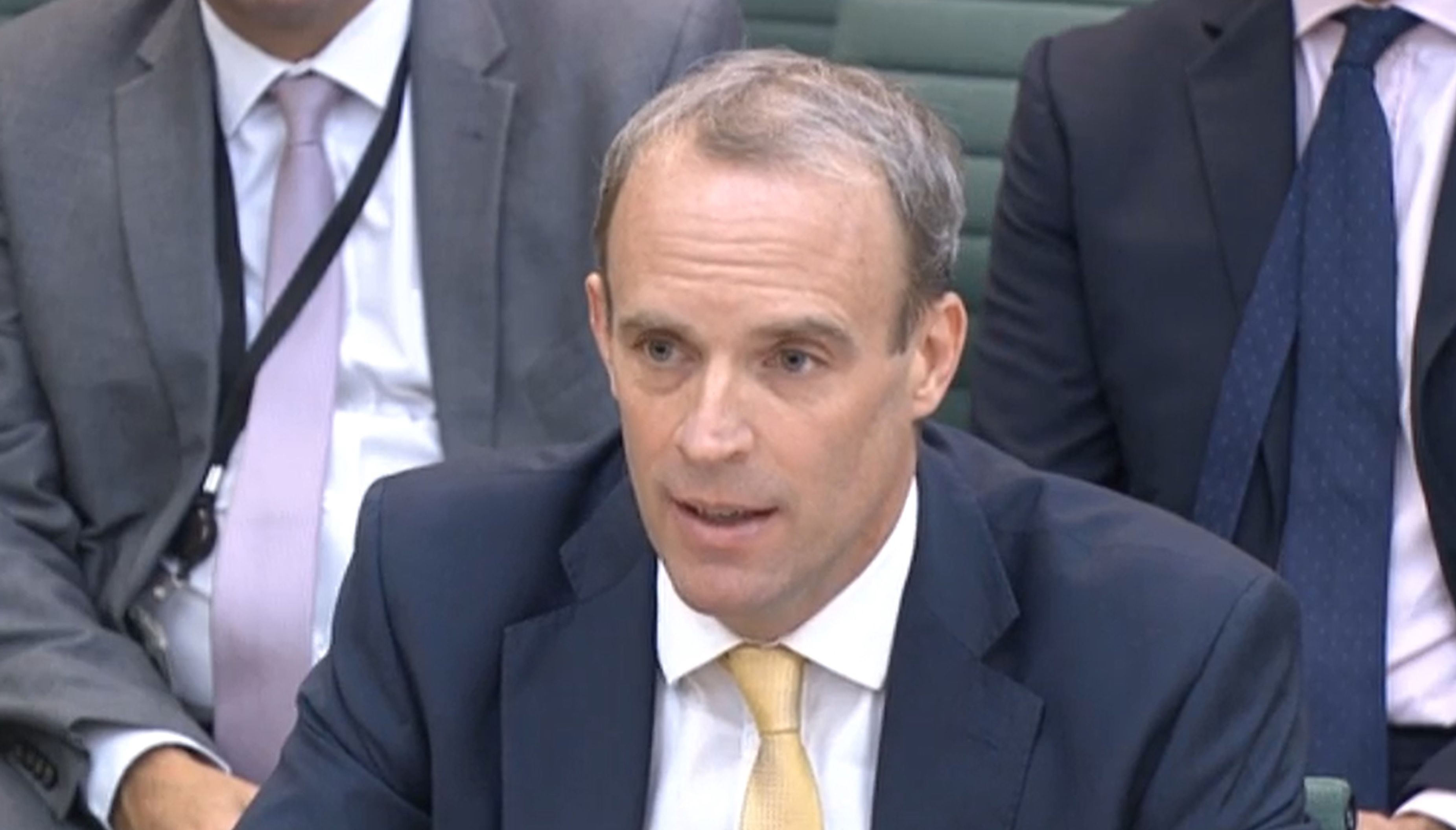 Foreign Secretary Dominic Raab giving evidence to the Commones Foreign Affairs Committee in London, about the Government's handling of the Afghanistan crisis.