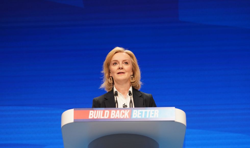 Foreign Secretary Liz Truss during her speech at the Conservative Party Conference in Manchester.