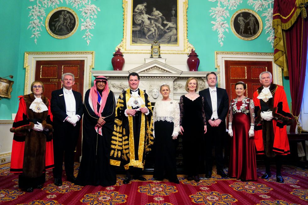 Foreign Secretary Liz Truss (fourth right) with Ambassador of Kuwait Khaled Abdulaziz Al-Duwaisan (third left) and Lord Mayor Vincent Keaveny (fourth left) at the Easter Banquet at Mansion House in the City of London. Picture date: Wednesday April 27, 2022.