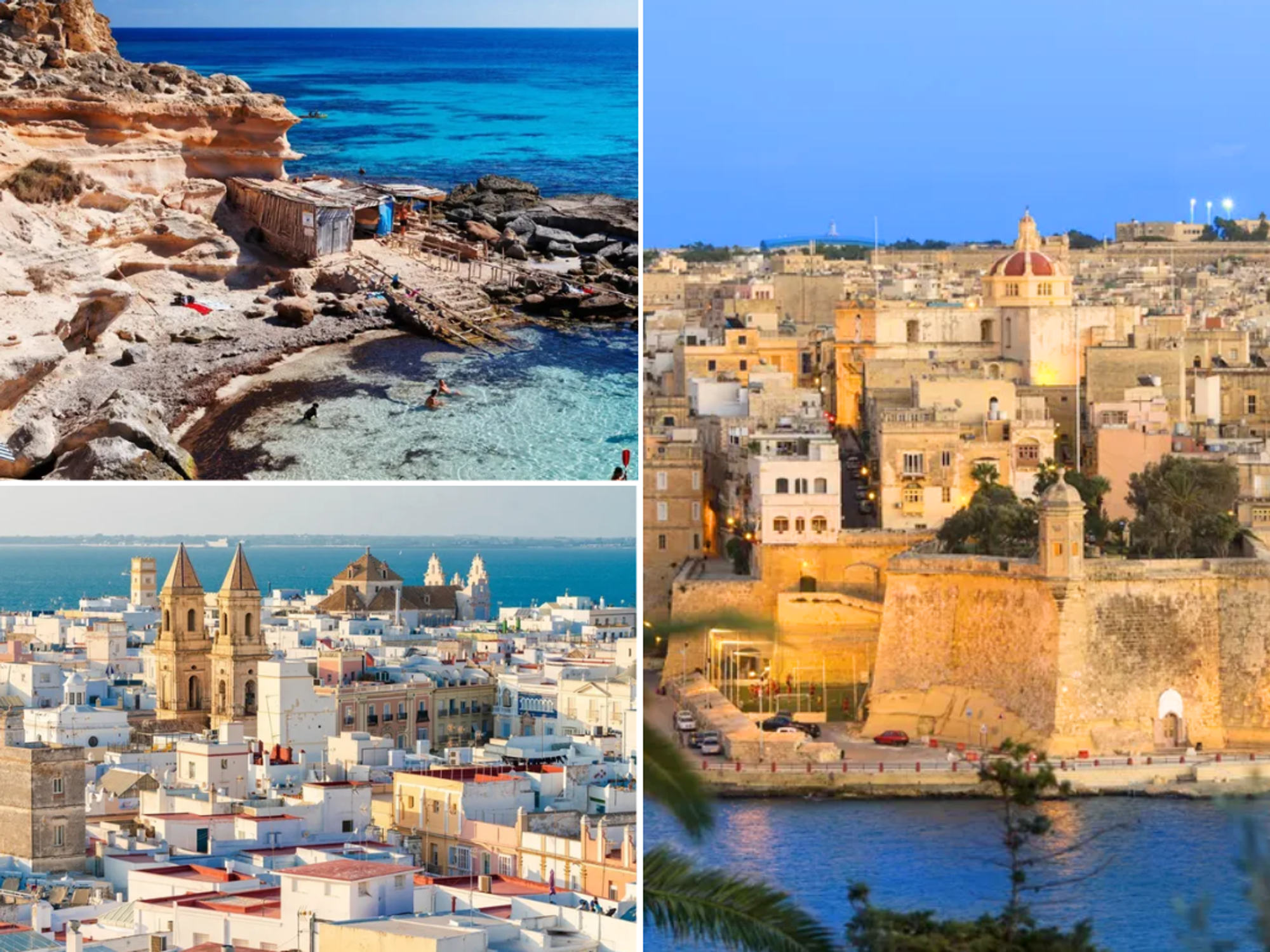 Formentera beach Spain / Cádiz Spain / Valletta, Malta