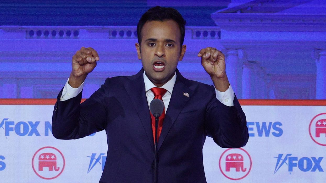 Former biotech executive Vivek Ramaswamy speaks at the first Republican candidates' debate of the 2024 U.S. presidential campaign in Milwaukee, Wisconsin