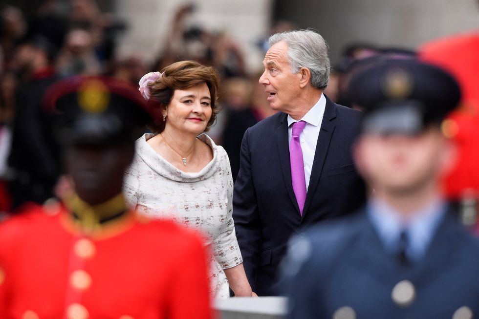 Former British Prime Minister Tony Blair and his wife Cherie Blair arrive for the National Service of Thanksgiving held at St Paul's Cathedral during the Queen's Platinum Jubilee celebrations in London, Britain, June 3, 2022. REUTERS/Toby Melville/Pool