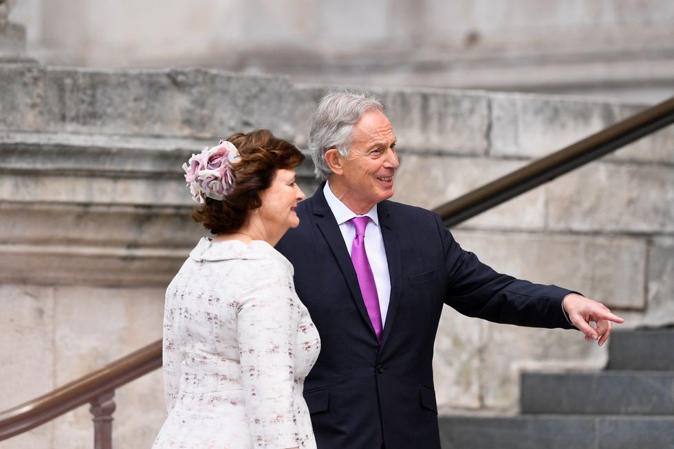 Former British Prime Minister Tony Blair and his wife Cherie Blair leave after attending the National Service of Thanksgiving at St Paul's Cathedral during the Queen's Platinum Jubilee celebrations in London, Britain, June 3, 2022. REUTERS/Toby Melville/Pool
