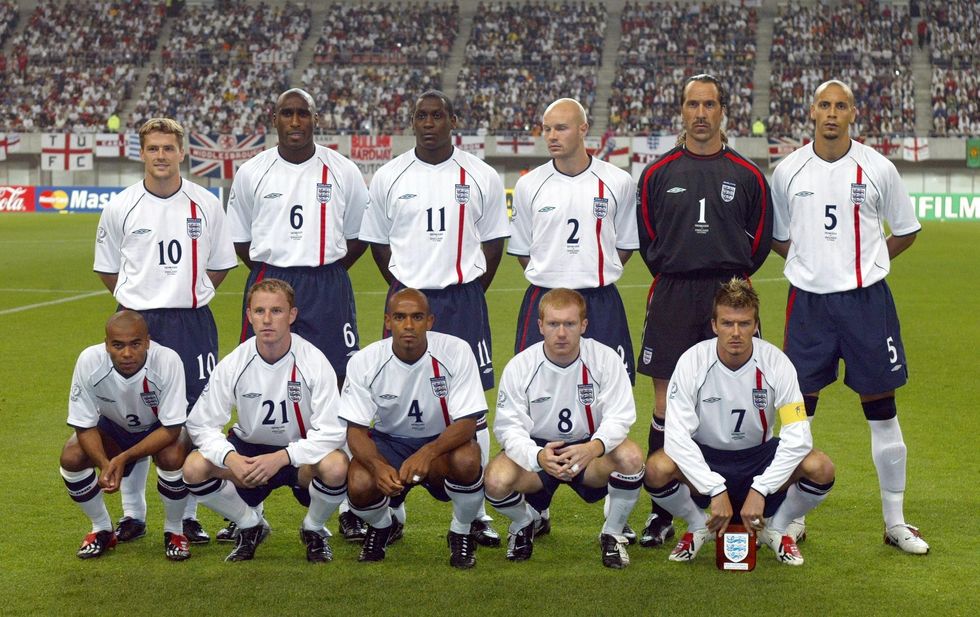 Former England star Trevor Sinclair, pictured third from the left on the bottom row, has been declared bankrupt