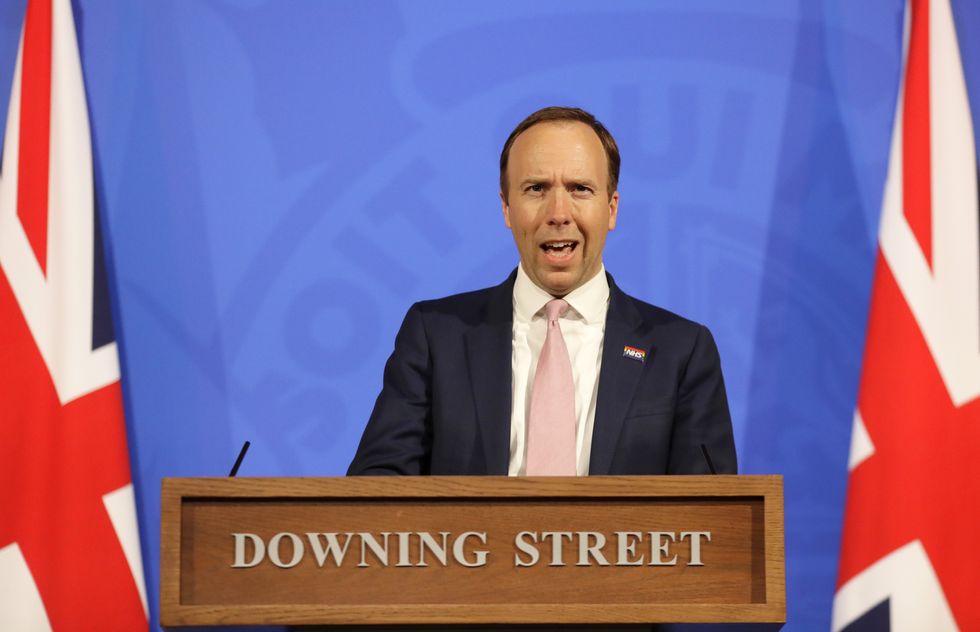 Former health secretary Matt Hancock during a coronavirus press conference