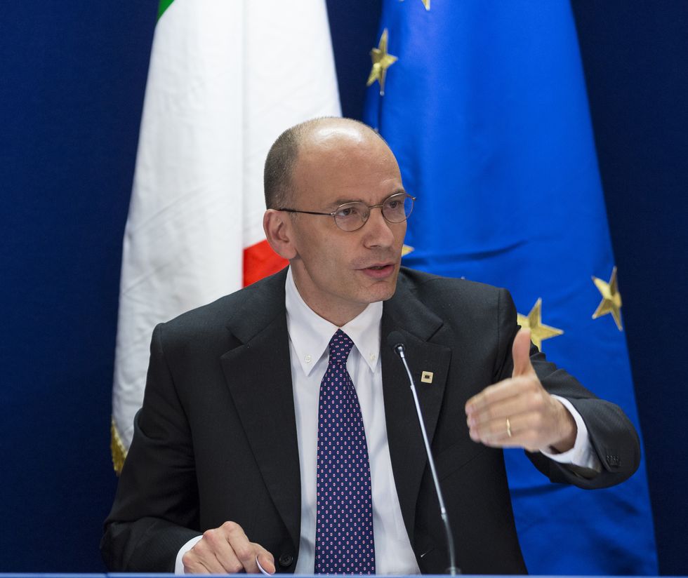 Former Italian Prime Minister Enrico LETTA talking to media