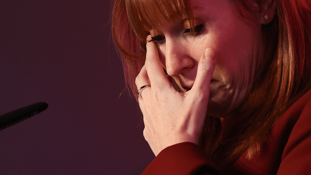 Former Labour Deputy Leader Angela Rayner reacts as she makes a speech at the Titanic Hotel on January 25, 2026 in Liverpool, England