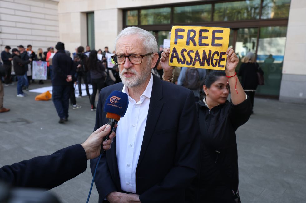 Former Labour party leader Jeremy Corbyn speaks to the media outside Westminster Magistrates' Court in London, during the extradition hearing of Wikileaks founder Julian Assange. Picture date: Wednesday April 20, 2022.