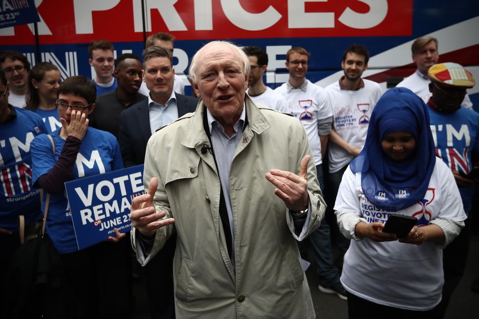 Former Labour Party leader Neil Kinnock speaks during a rally to support the 'Stronger In' campaign's voter registration drive across the country