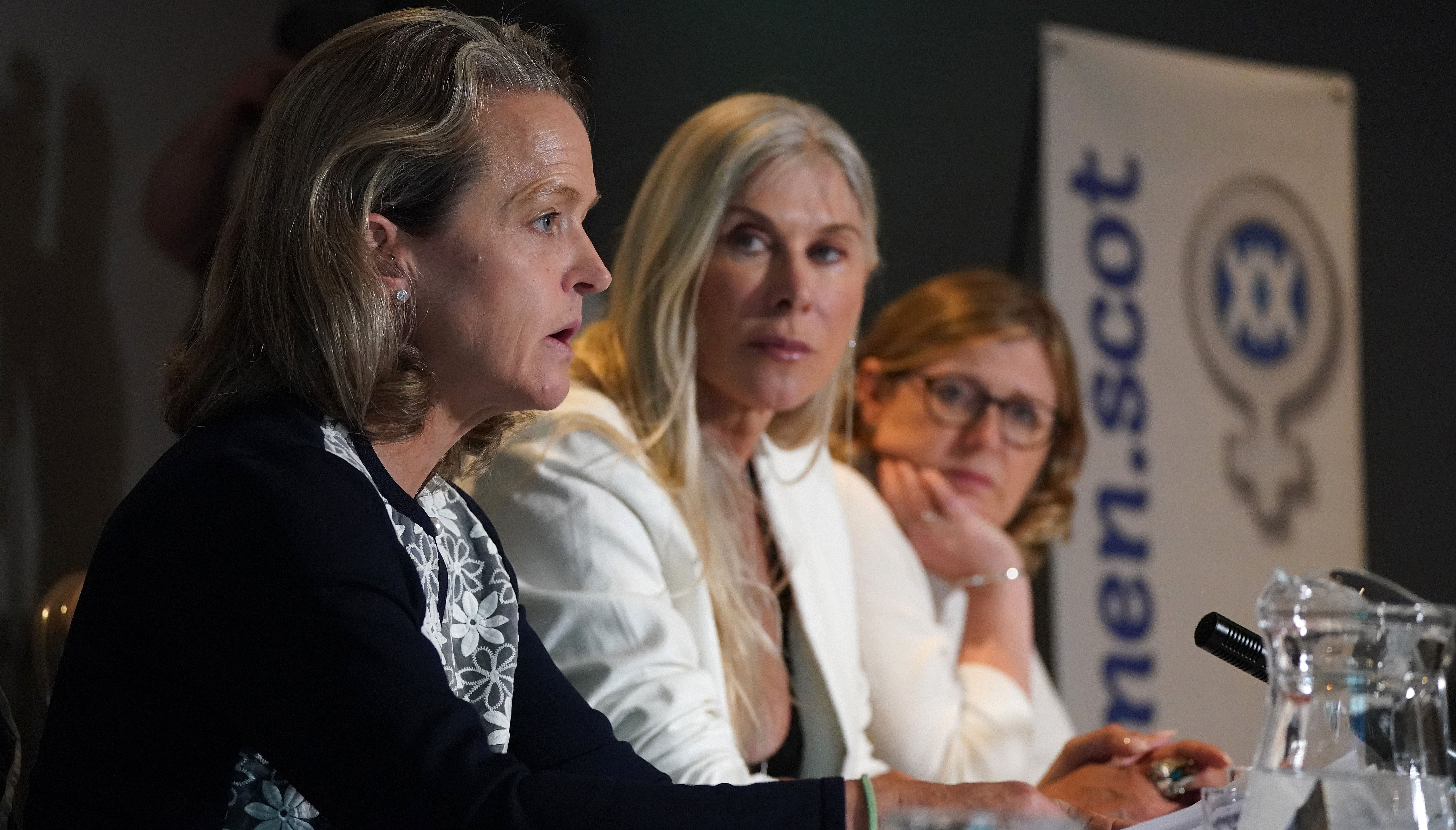 Former Olympic athletes Sharron Davies and Mara Yamauchi(L) speak about the importance of maintaining female sporting categories at both elite and grassroots levels and concerns about the potential impact of the Gender Recognition Act (GRA) reform, at the Macdonald Hotel in Edinburgh. Picture date: Thursday June 16, 2022.