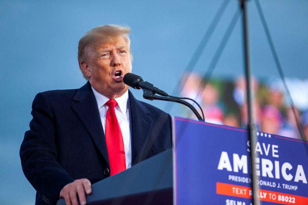 Former U.S. President Donald Trump speaks during his rally in Selma, North Carolina, U.S., April 9, 2022. REUTERS/Erin Siegal McIntyre