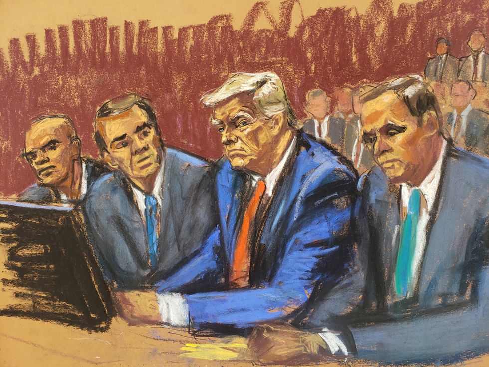 Former U.S. President Trump appears on classified document charges after a federal indictment at Wilkie D. Ferguson Jr. United States Courthouse, alongside his aide Walt Nauta and attorneys Chris Kise and Todd Blanche in Miami, Florida, U.S., June 13, 2023