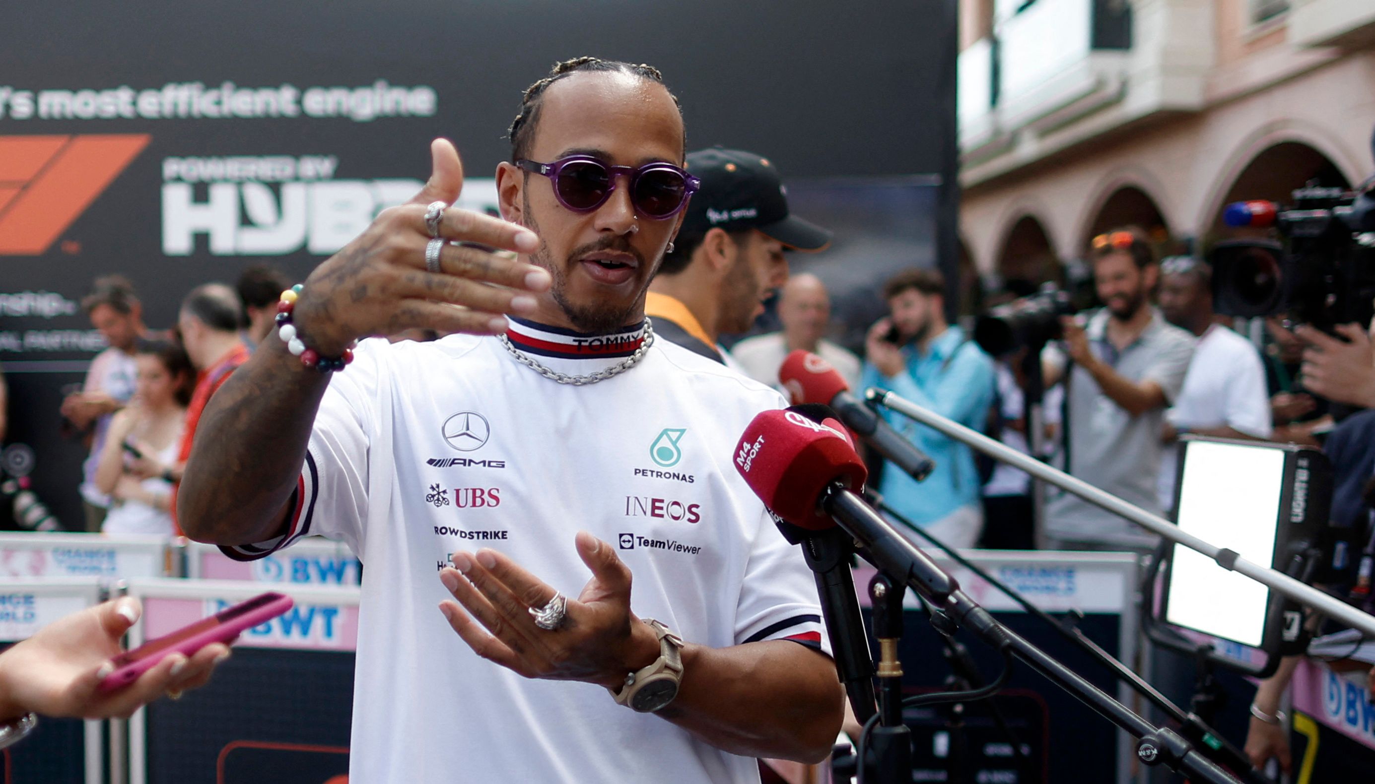 Formula One F1 - Monaco Grand Prix - Circuit de Monaco, Monte Carlo, Monaco - May 27, 2022 Mercedes' Lewis Hamilton speaks to the media ahead of practice REUTERS/Benoit Tessier