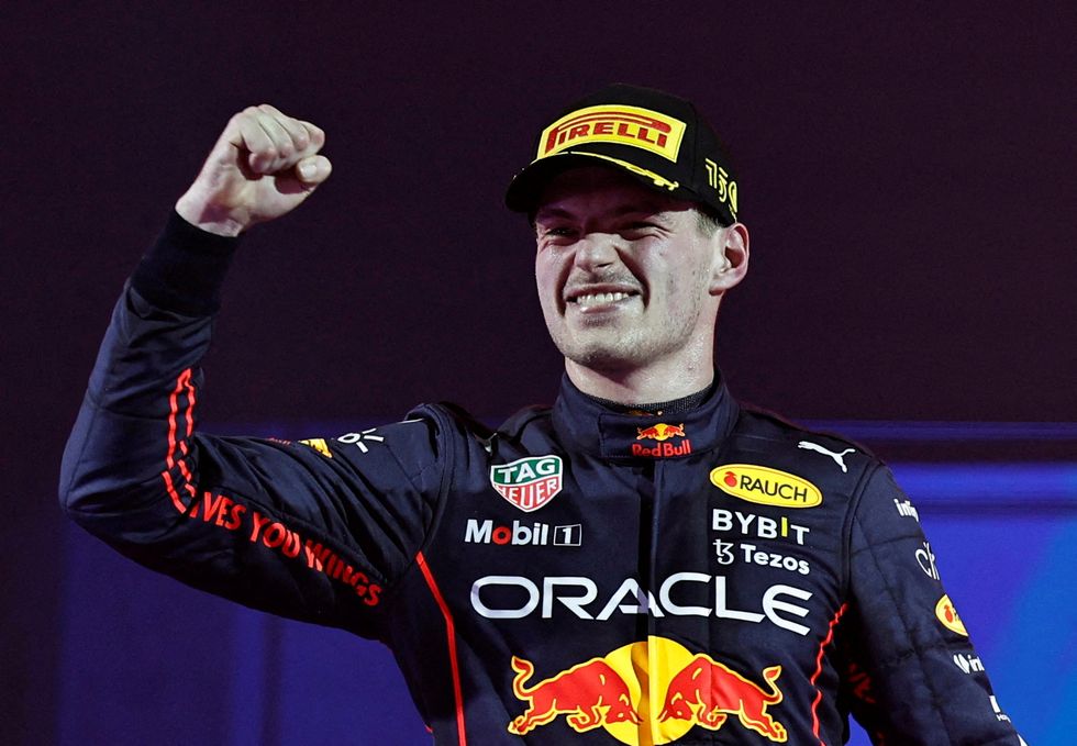 Formula One F1 - Saudi Arabia Grand Prix - Jeddah Corniche Circuit, Jeddah, Saudi Arabia - March 27, 2022 Red Bull's Max Verstappen celebrates winning the race REUTERS/Hamad I Mohammed     TPX IMAGES OF THE DAY