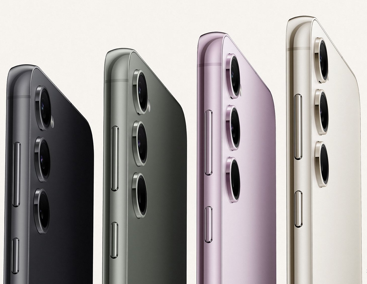 four smartphones in different colours side by side