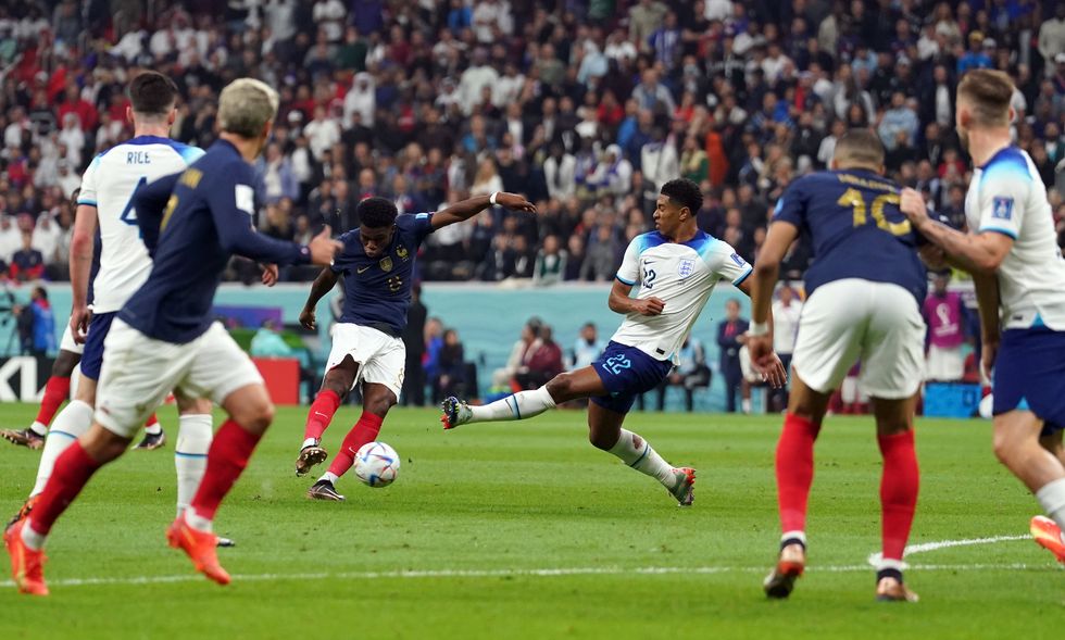 France's Aurelien Tchouameni scores the opening goal during the FIFA World Cup Quarter-Final match at the Al Bayt Stadium in Al Khor, Qatar. Picture date: Saturday December 10, 2022.
