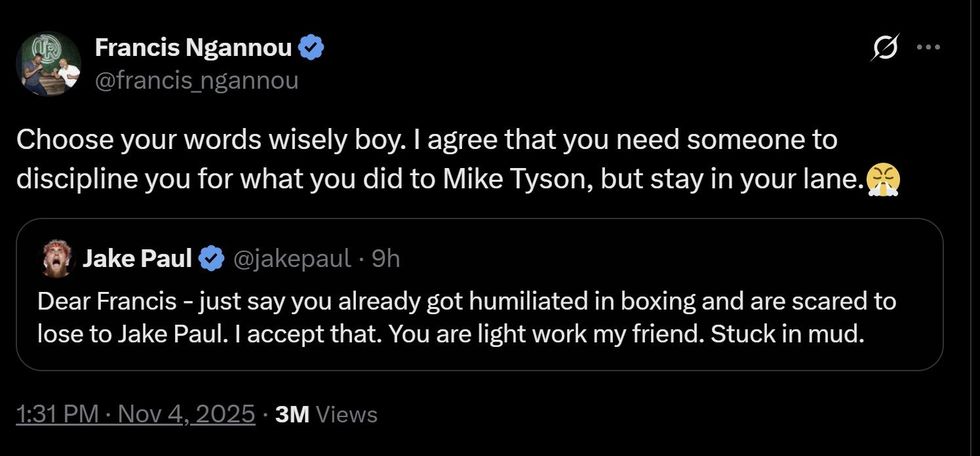 Francis Ngannou responded to Jake Paul on social media