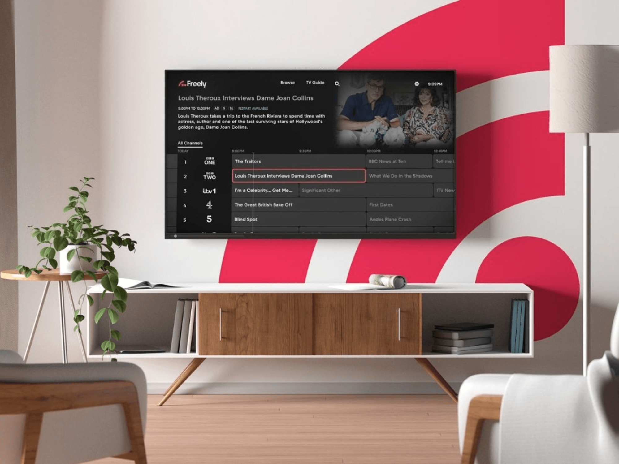Freely-powered TV in living room