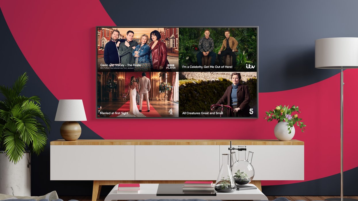 freely tv in a dark blue living room