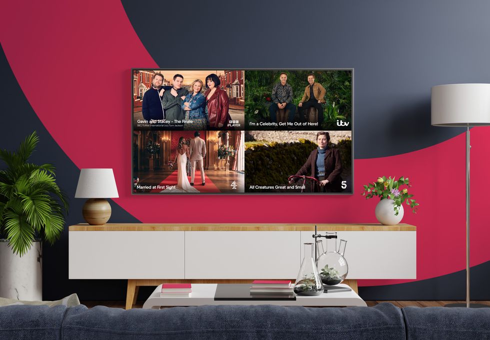 freely tv in a dark blue living room