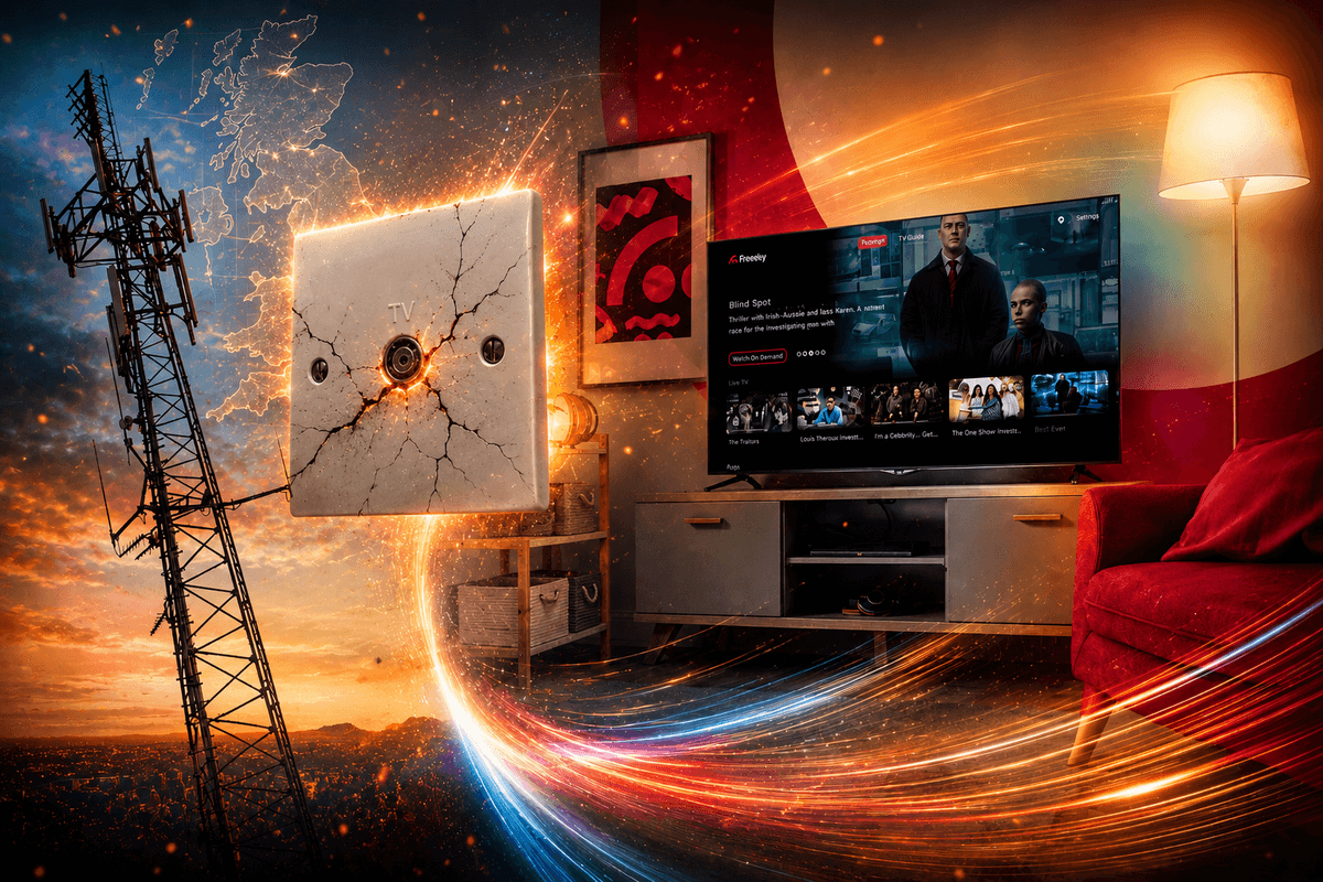Freely TV on the wall in the living room with a traditionla TV aerial socket pictured in the middle