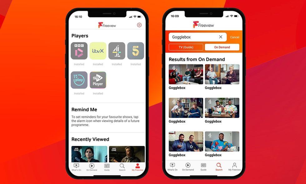 freeview play on iPhone with a red background