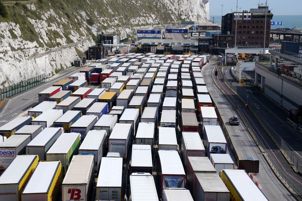 Freight lorries queue at the Port of Dover
