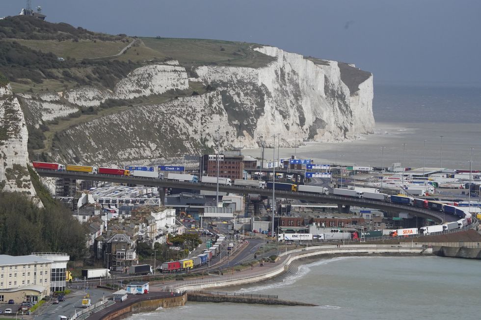 Freight lorries queues to check- in at the Port of Dover, Kent, as some ferry services remain suspended at the Port of Dover following P&O Ferries sacking of 800 seafarers without notice on March 17, amid plans to bring in cheaper agency staff. Picture date: Friday April 1, 2022.