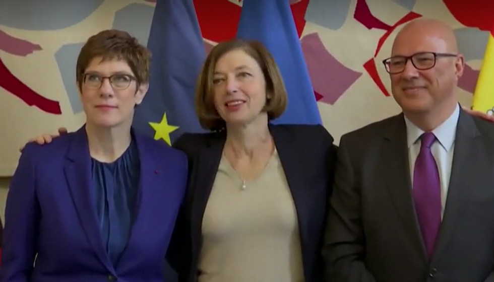 French Defence Minister Florence Parly, German Defence Minister Anngret Kramp-Karrenbaeur, and Spanish Spanish Junior Defence Minister Angel Olivares Ramirez