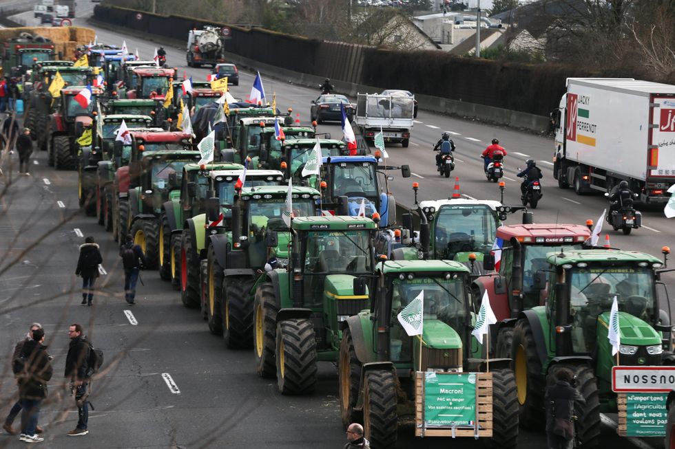 French farmers are blocking the A6 highway near Chilly-Mazarin, south of Paris