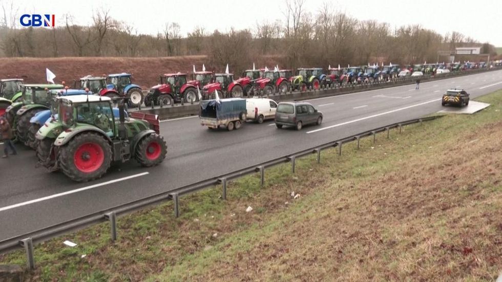French farmers block highway in Paris